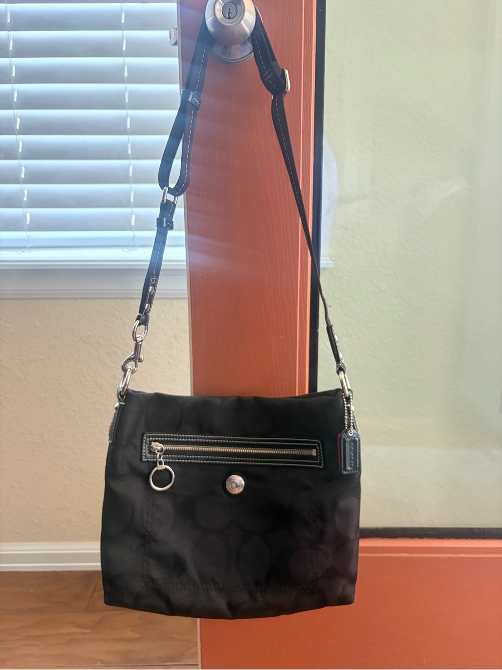 Coach Fabric Black Shoulder Crossbody Bag with Silver Hardware